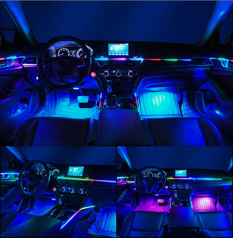 6/10/14/18 in 1 Led Car Ambient Lights RGB 213 64 Color Acrylic Strips Symphony Streamer Interior Atmosphere Lamp Control By App
