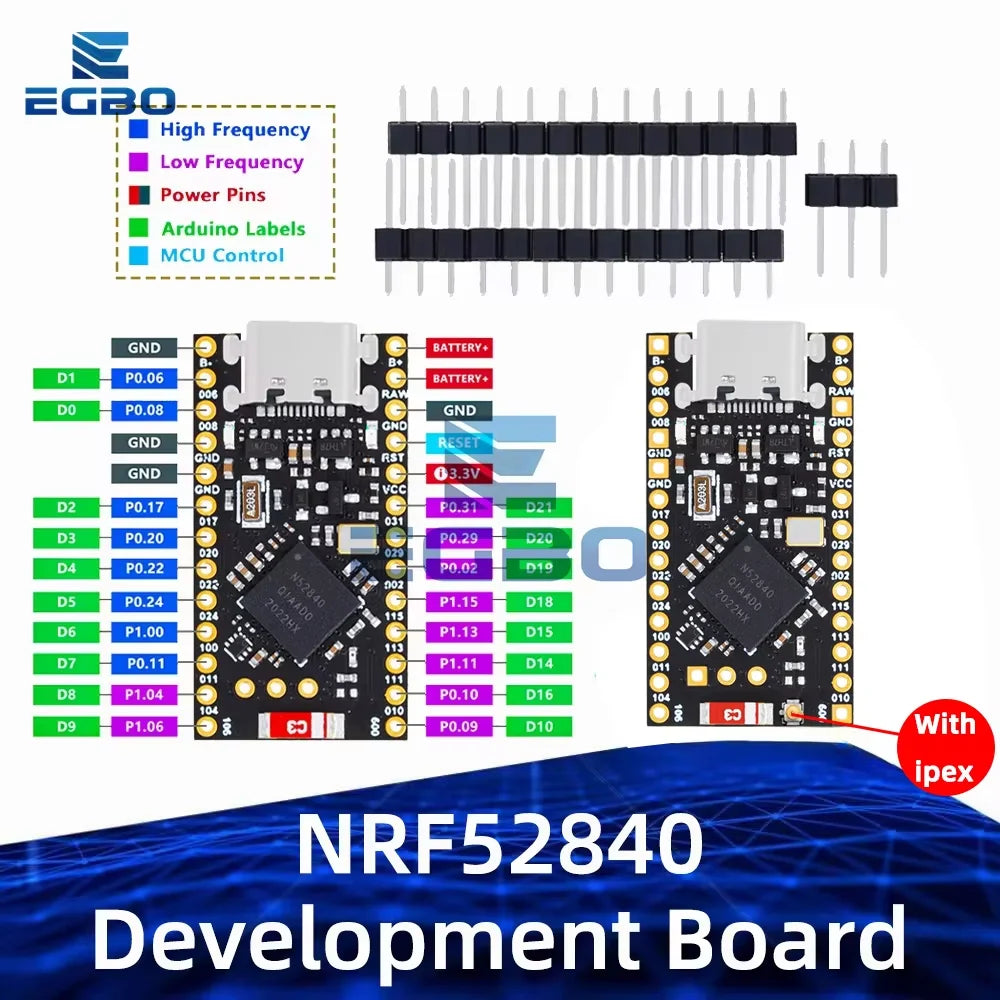 NRF52840 Development Board Compatible With Nice,New ipex antenna base version,Nano V2.0 Bluetooth Charging Management Pro Type-c