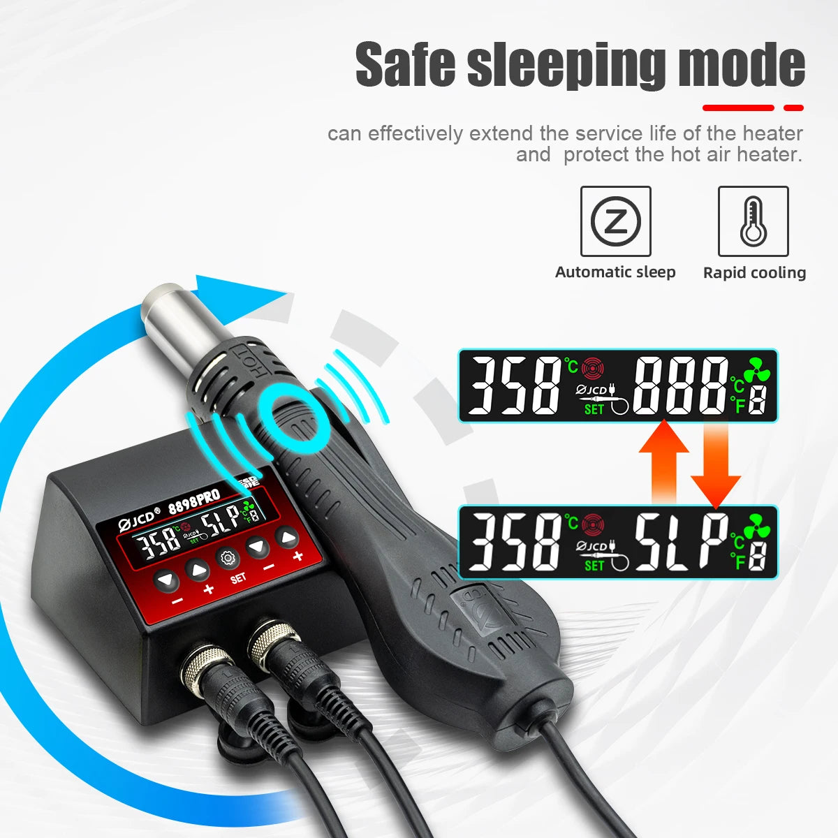 JCD 8898 Soldering Station 2 In 1 Soldering Iron Hot Air Rework Welding Station with Sleep Mode For BGA PCB IC SMD Repair Tools