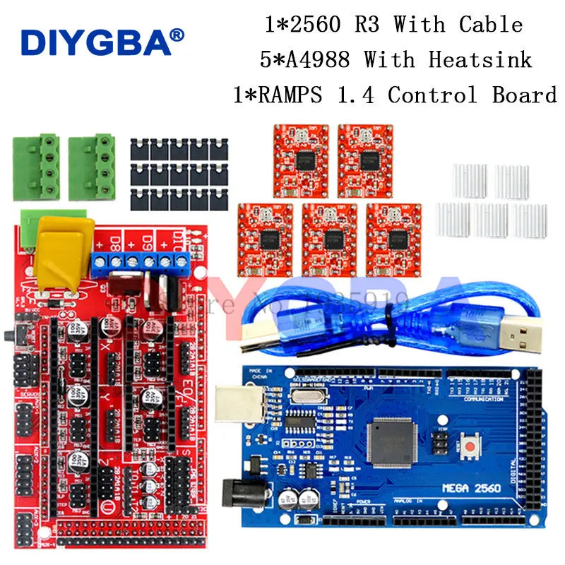 3D Printer 1pcs Mega 2560 R3 + 1pcs RAMPS 1.4 control panel+ 5pcs A4988 or DRV8825 Stepper Motor Drive for 3D printer kit