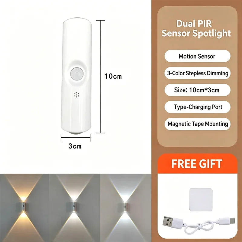 Smart RGB Double-head Wall Light Motion Sensor Magnetic Night Light Rechargeable Spotlight for Bedroom Closet Garden Room Decor
