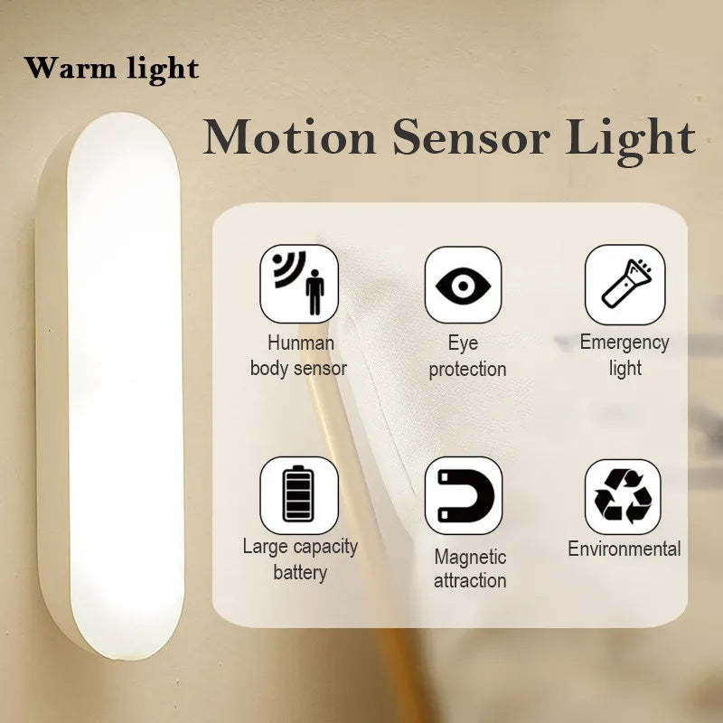 Night Lights Wireless LED Motion Sensor Lamp USB Rechargeable Magnetic For Wardrobe Room Closet Kitchen Aisle Tube Detector Bulb