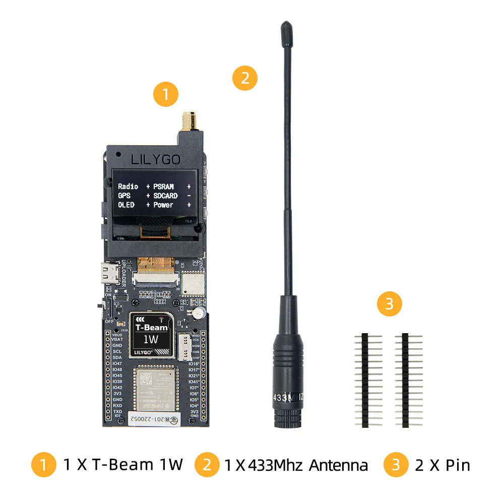 T-Beam 1W ESP32-S3 LoRa SX1262 (830–945MHz) module with 1.3" OLED and GPS, compatible with F550 battery