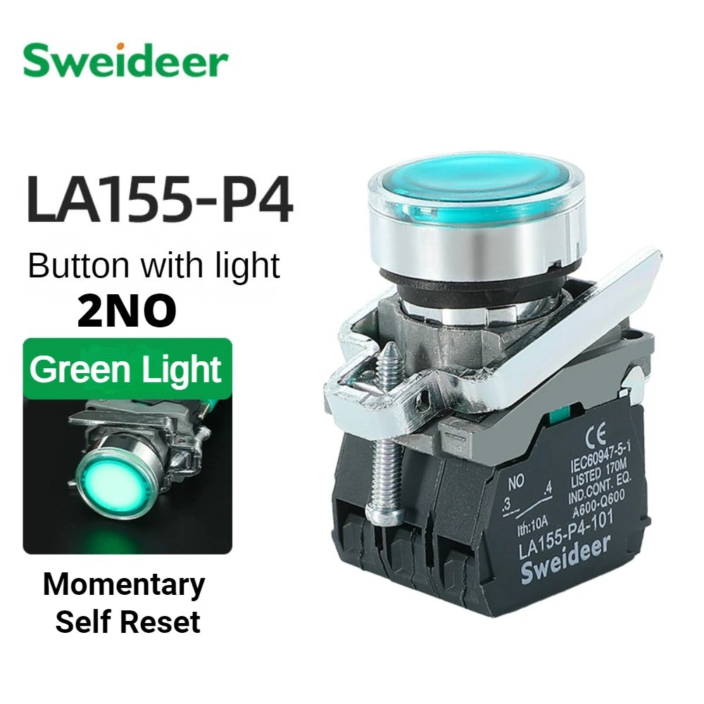 XB4 Button Switch Momentary Self Reset Flat High Head 22mm Power Push Button Switch with Light XB4-BA42 BA31 BA51 10A NC/NO Red