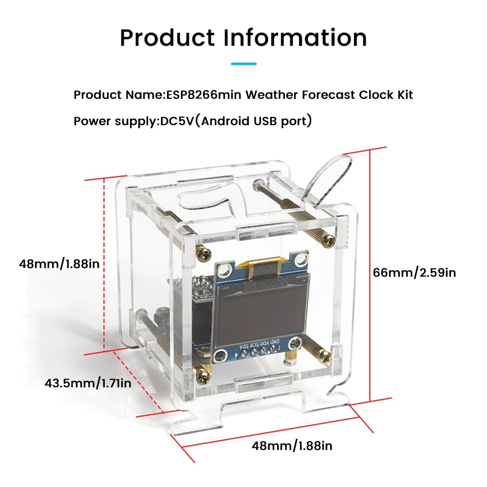 ESP8266 Mini Electronic Clock DIY Kit 0.96-inch OLED Display Supports 2.4GHz Wi-Fi Connectivity Enclosed DIY Soldering Kit