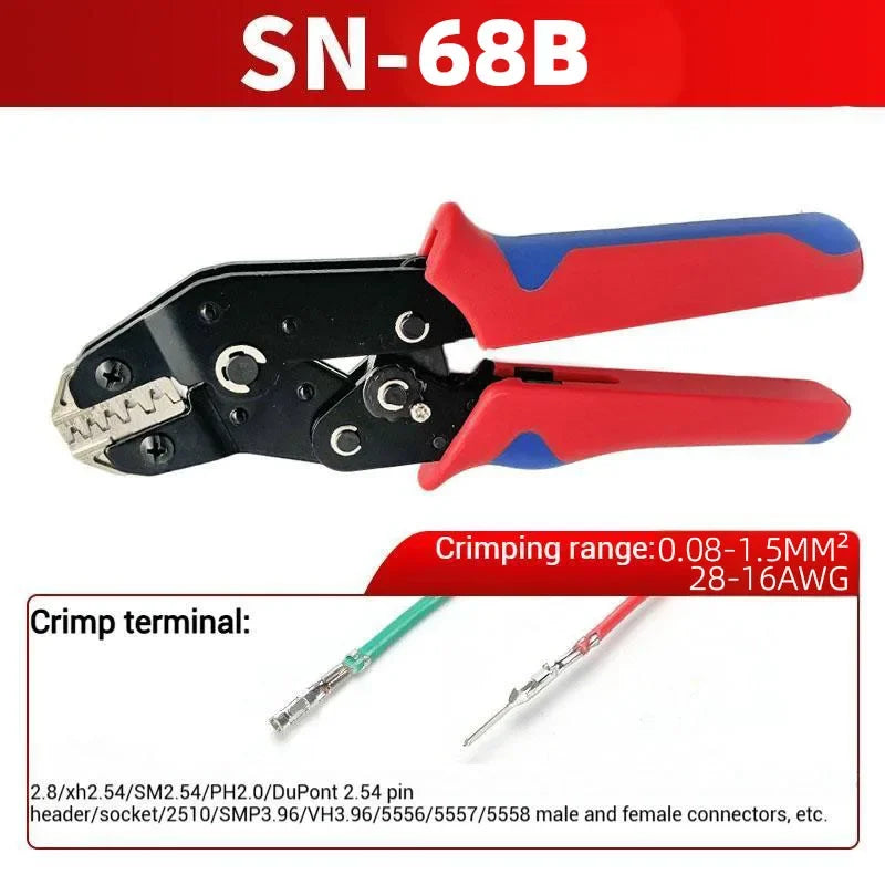 SN-68B Wire Crimping Tool for XH2.54/DuPont2.54/2.8/4.8/6.3/ Non-Insulated/Ferrule Terminals Ratcheting Crimper SN-58B