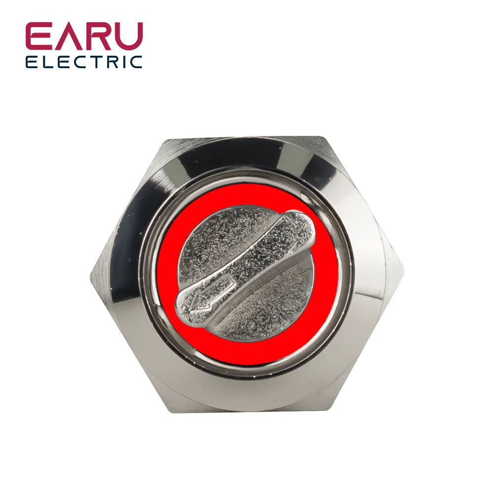 19mm 2 3 Position Latching Stainless Steel Metal Selector Rotary Switch with LED Waterproof  DPDT Illuminated Self-locking