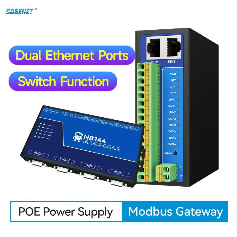 4 Channel Serial Server RS485 RS232 RS422 to Ethernet CDSENET NB144-V2 Series TCP UDP MQTT HTTP Modbus Storage Gateway Watchdog