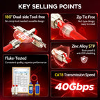 AMPCOM Tool Free RJ45 Plug CAT8 CAT7 CAT6A CAT6 Zinc-Alloy STP 40Gb 2000Mhz RJ45 Connector for 22-26AWG Cable 2Pcs-pack