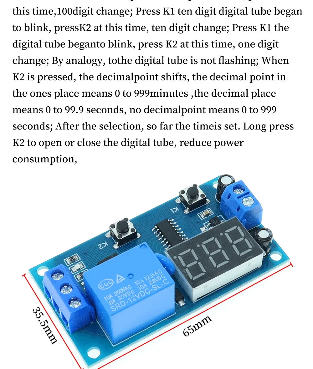 DC 12V Digital Display Delay Relay Delay Time Multi-function Module Infinite Loop Countdown Switch Control Module Timer Module
