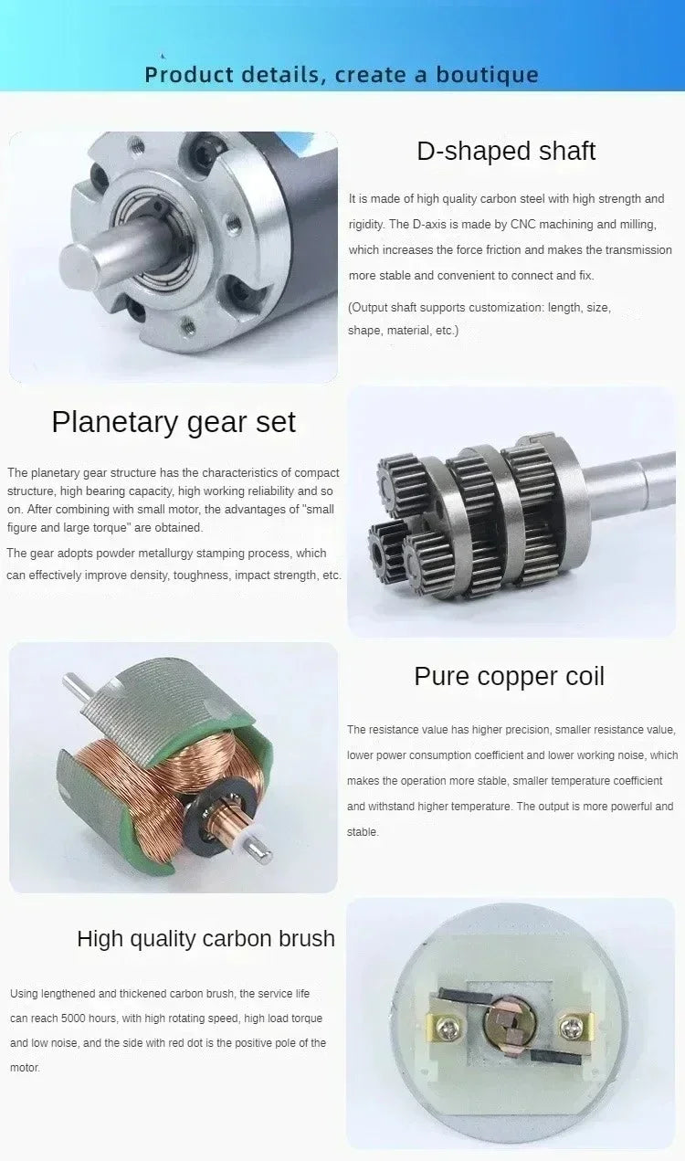 Gear reduction motor, capable of forward and reverse rotation, with adjustable speed. 36mm gearbox, 36 - 3530
