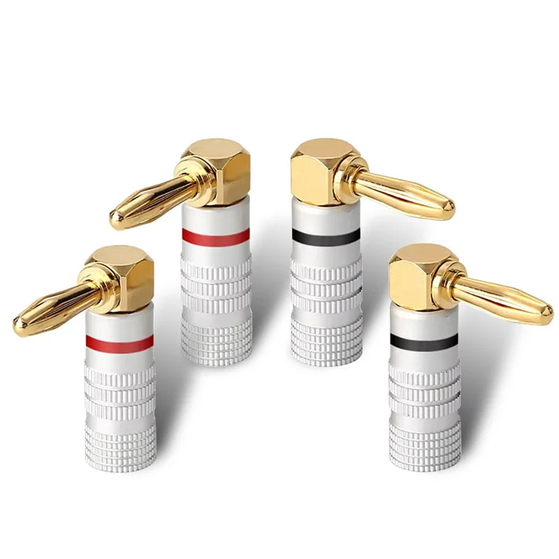 2PCS 4mm Banana Plug Right Angle 90 Degree Gold-Plated Video Speaker Adapter Audio  Banana Connectors