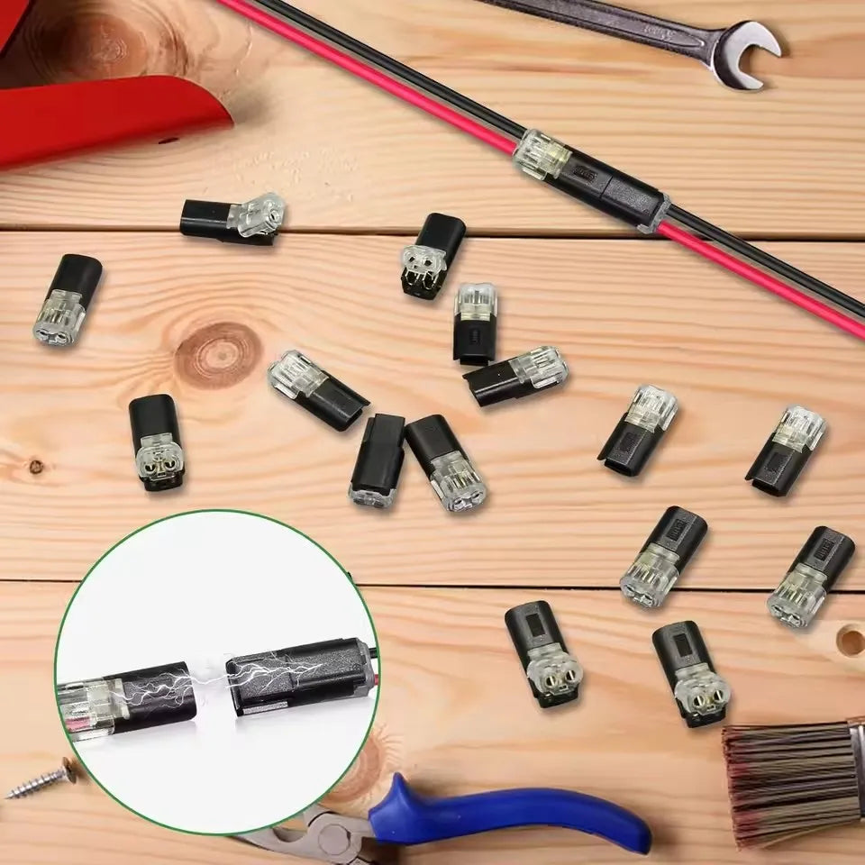 1-50 Pack of H2 2-Pin Pluggable Wire Connectors, Nylon Insulated Copper Quick-Connect Terminal Blocks, Suitable for Low-Voltage
