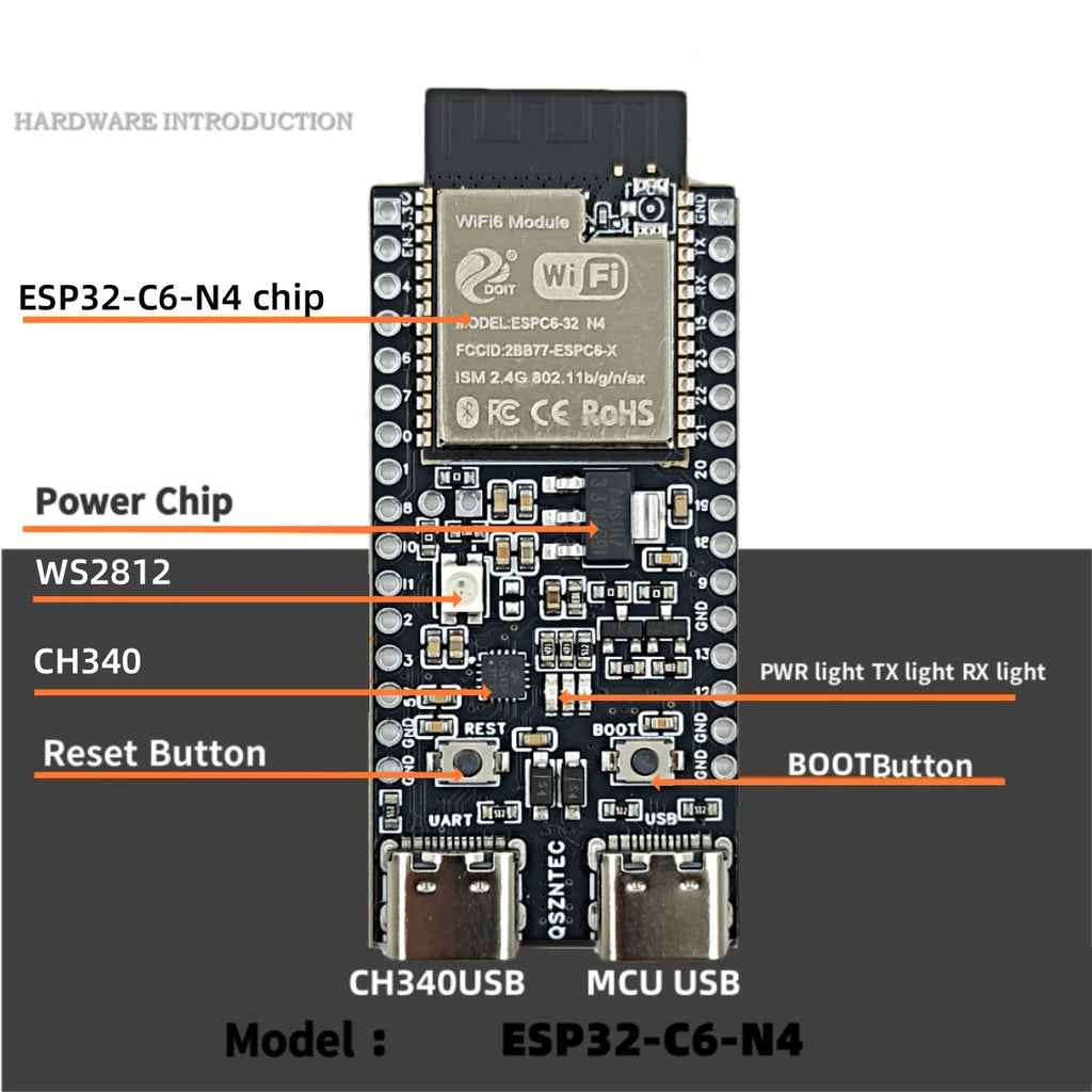 ESP32-C6-DevKitC-1 ESP32-C6 Core Board WIFI6 BLE Zigbee Ultra-low Power Consumption Compatible ESP32 Series Modules