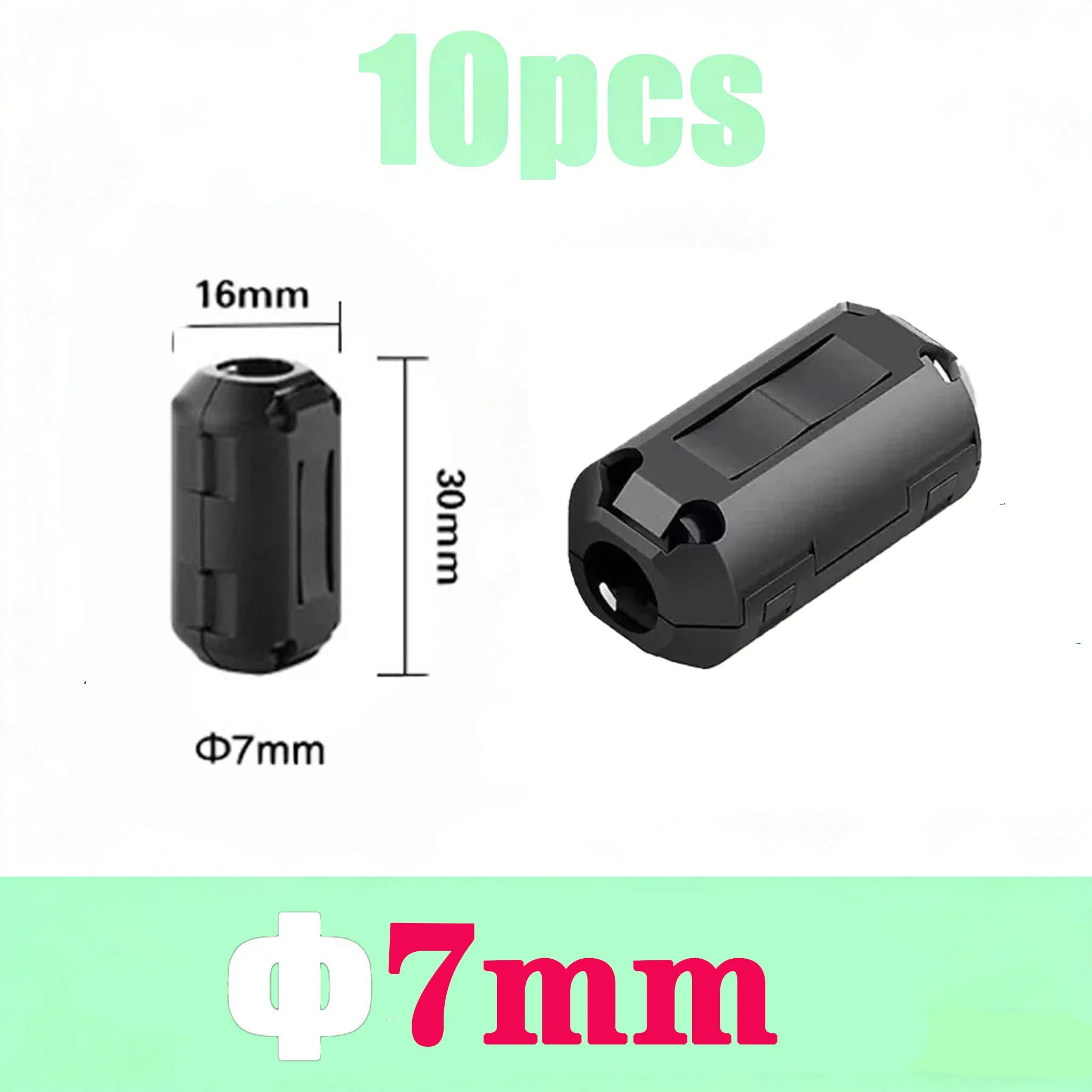 10Pcs Clip-on Ferrite Core Ring Bead Choke RFI EMI Noise Filter Snap around Cable for 3.5/5/7/9/11/13mm USB Audio Video Wire