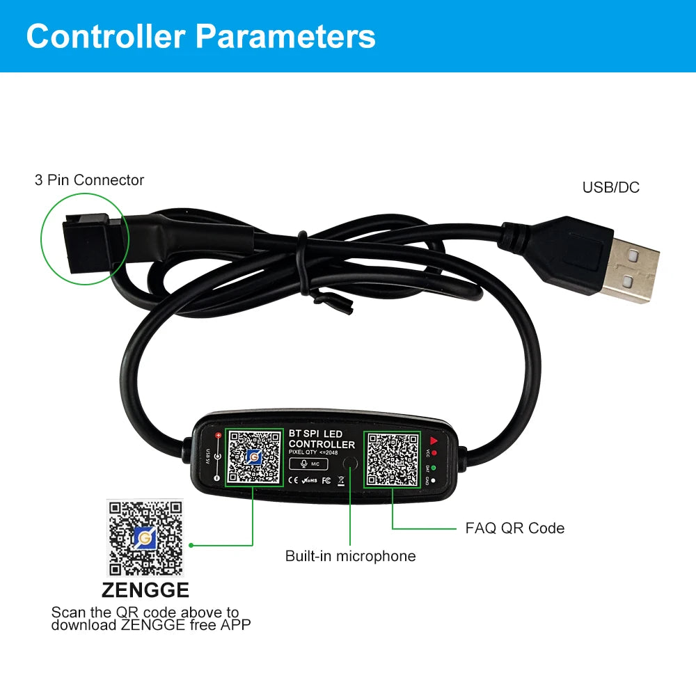 DC5-24V USB/DC Mini Led Controller 3Pin 28Keys Remote Bluetooth App Music Control For Individual Addressable WS2812 RGB Strip