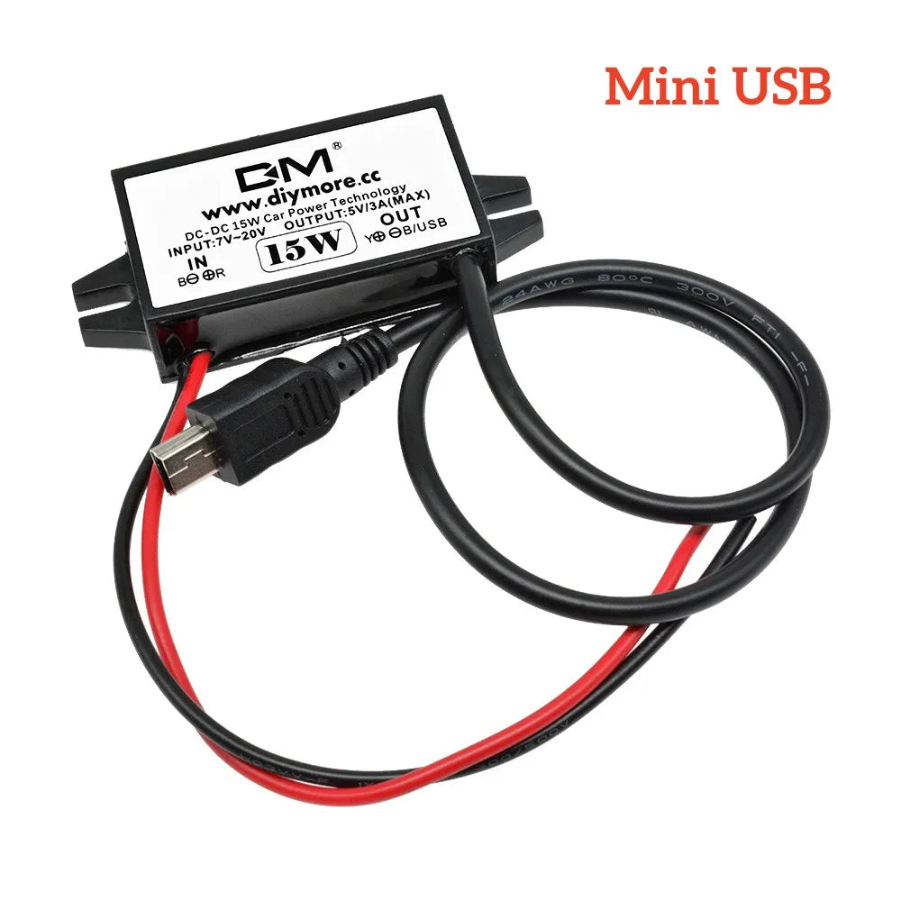DC-DC Step Down Buck Converter Power Supply Module for Car 12V to 5V 3A 15W for Car Male Female USB Mini USB Micro USB Adapter