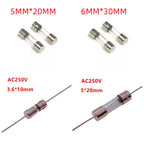 10pcs/lot Fast Blow Glass Tube Fuses 3.6x10mm 5x20mm 6x30mm 250V 100mA 200mA 250mA 300mA 500mA 630mA 750mAxial Lead Ceramic Fuse