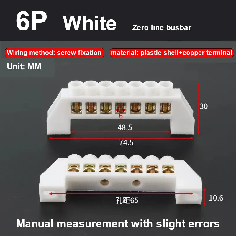 Blue Green White Bridge Design Zero Line 4-12 Pole Screw Brass Copper Grounding Strip Terminal Block Connector Earth And Neutral