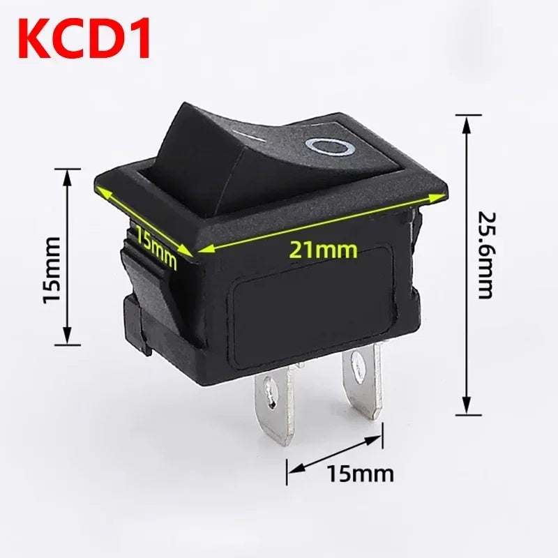 Black Snap-in Rocker Switch 2 Pin Power Switches SPST Boat-Shape Push Button Switches 15x21mm Toggle Switch KCD11 / KCD1