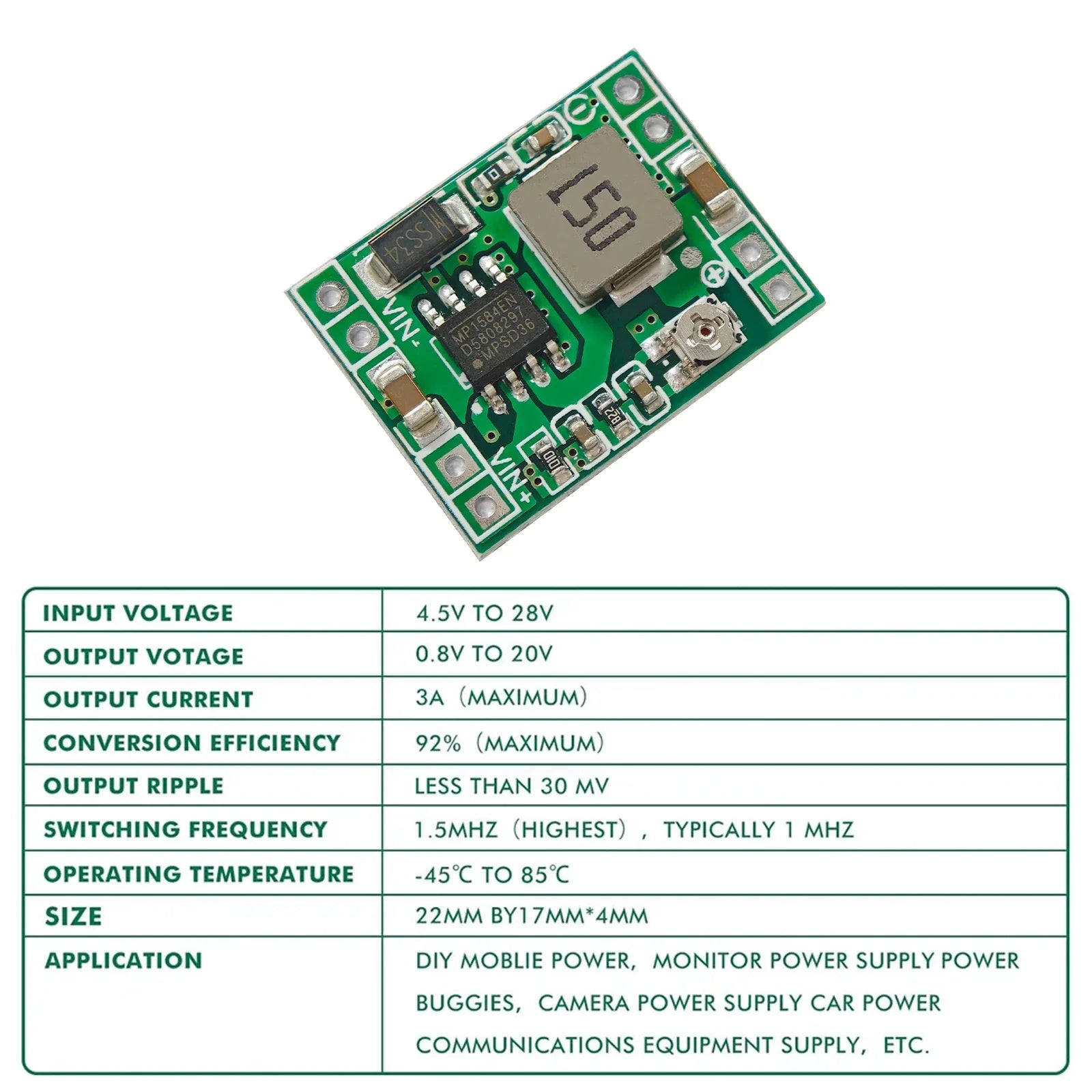 MP1584EN Ultra-Small DC-DC Step Down Power Module 3A Adjustable 3.3V 5V 9V 12V 24V to 5V Converter super LM2596 XM1584
