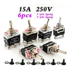 6Pcs Heavy Duty Car Boat Rocker Toggle Switch 15A 250V 2 3 Pin 2 3 Gang SPST ON/OFF Rocker Switches with Boot Spst Rocker Switch
