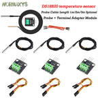 DS18B20 Temperature Sensor Module Kit Waterproof 100CM Digital Sensor Cable Stainless Steel Probe Terminal Adapter For Arduino