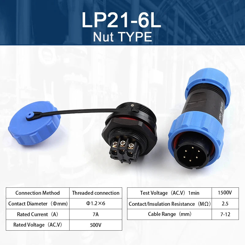 LP/SP21 IP68 Back Nut Screw crimp Panel Mount Connector Outdoor Waterproof 2/3/4/5/6/7 Pin Welding Free Male Plug Female Socket