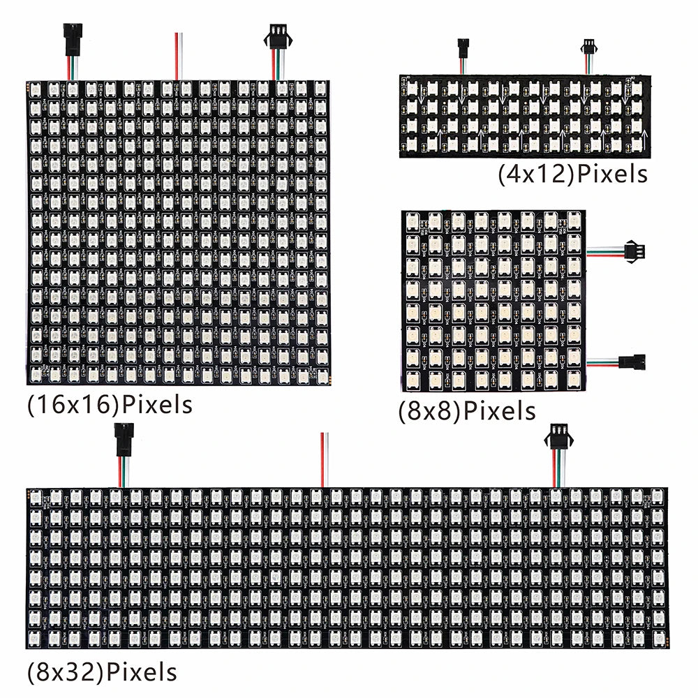 WS2812B RGB 4x12, 8x8, 16x16, 8x32 Pixel Display Screen. WS2812B, Individually Addressable, Digital Flexible Programmable, 5V.