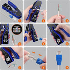 ZOERAX RJ45 Crimp Tool Ethernet Crimping Tool All-in-one Crimper For Pass Through Cat6 Cat5e Connectors With Replacement Blades