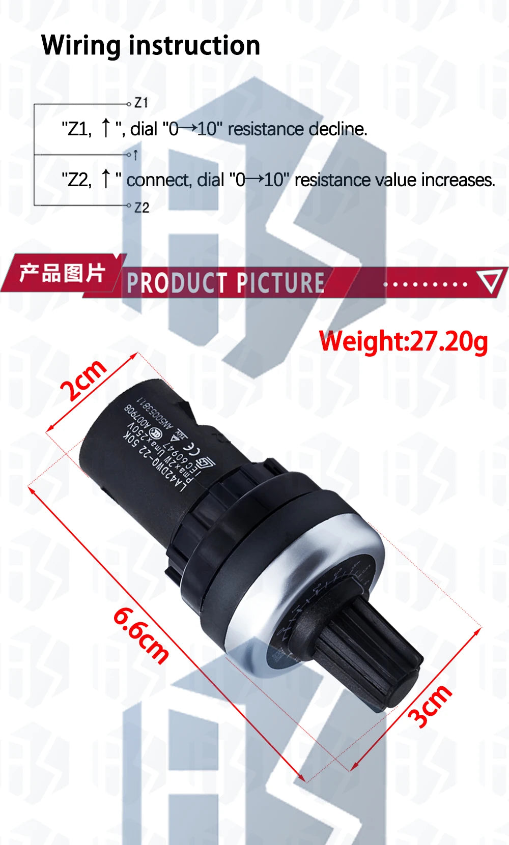 10PCS LA42DWQ-22 Rotary Potentiometer Resistance Switch Converter,  500K, 200K, 100K, 50K, 20K,10K, 5K, 2K, 1K