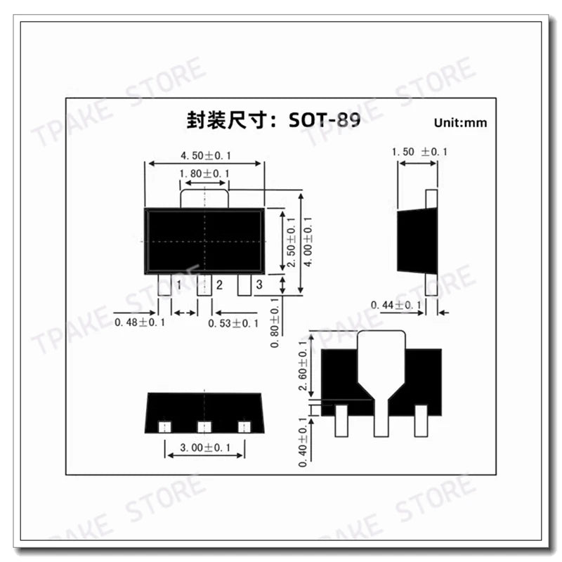 10PCS SS8550 Y2 1.5A/25V PNP Double S High Current  SOT-89 SMD CHIP Transistor