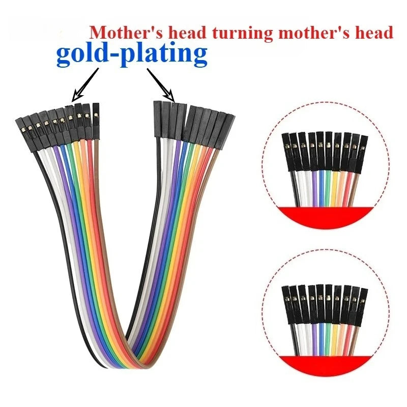 10PCS/lot Gold Plated Pure Copper Thickened DuPont Wire 24AWG Male to Female to Male Ribbon Wire DuPont Connector Wire 20cm/30cm