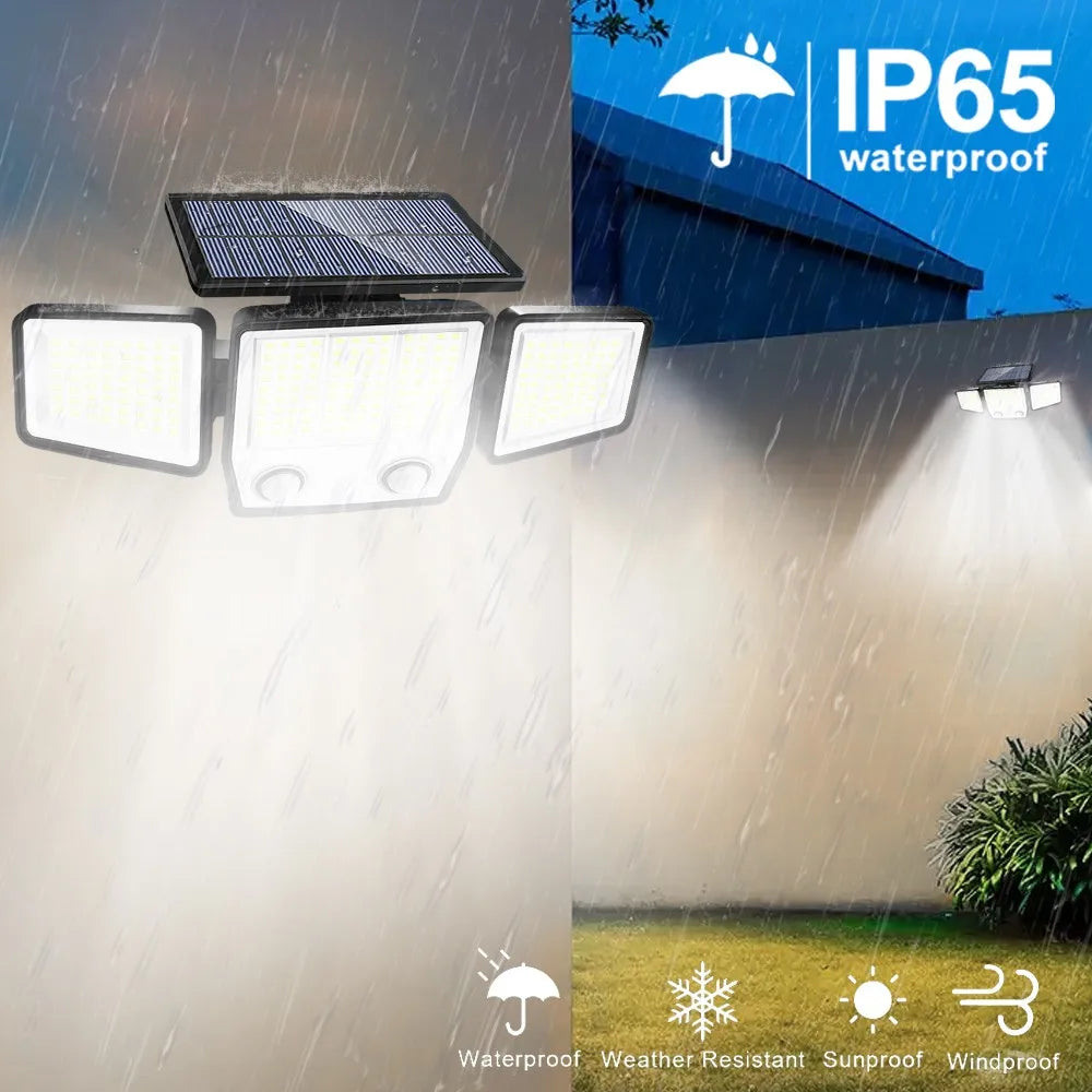 3 Heads Solar Motion Sensor Lights 236/223LED Solar Security Flood Lights Waterproof 3 Modes Wall Light Garden Yard Patio Pathwa