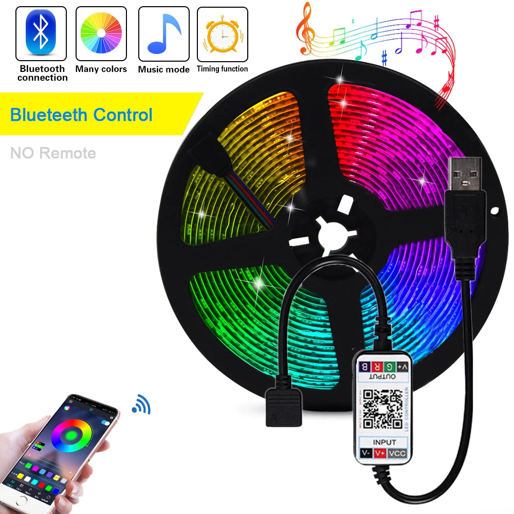 5V USB RGB LED Strip Light Remote Control 5050 30LED/m 5m 10m Lights Tape TV Backlights Home Decoration 0.5/1/2/3m Black PCB