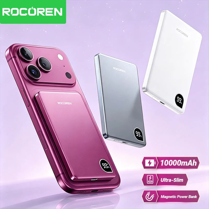 Rocoren 10000mAh Magnetic PowerBank Fast Charging 5000mAh Power Bank Portable Wireless Charger Battery For iPhone 18 17 Pro Max