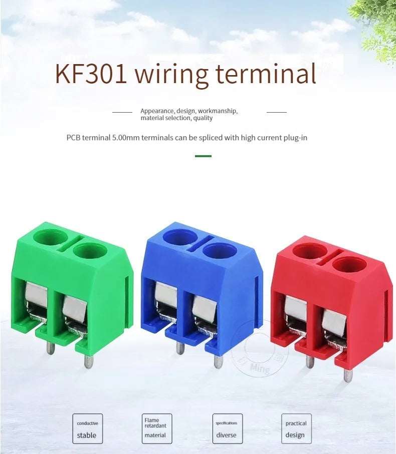 100PCS KF301-2P 3p Splicing, screw type PCB spacing 5.0 connector terminals, terminal KF301 Red, blue, green, black