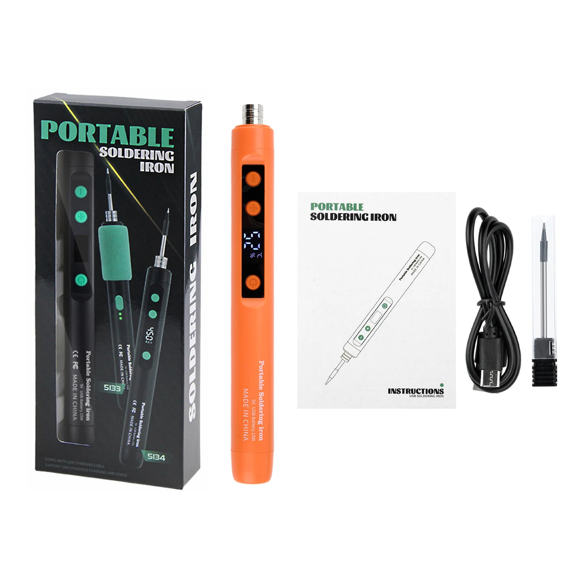 Portable Cordless Soldering Iron Kit with Adjustable Temperature 200-450℃ Type-C USB Charging for Electronics Repair