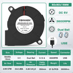 5015 5cm DC 5V 12V 24V 2Pin Dual Ball/Hydraulic Bearing Brushless Cooling Turbine Blower Fan 50mm x 15mm Blower Cooler Fan