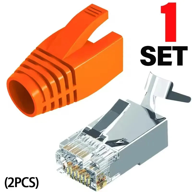 1-50Sets Shielded RJ45 Cat7 Pass Through Connectors with Strain Relief Boots RJ45 Plug Connector Cover Modular Network Plug Cap