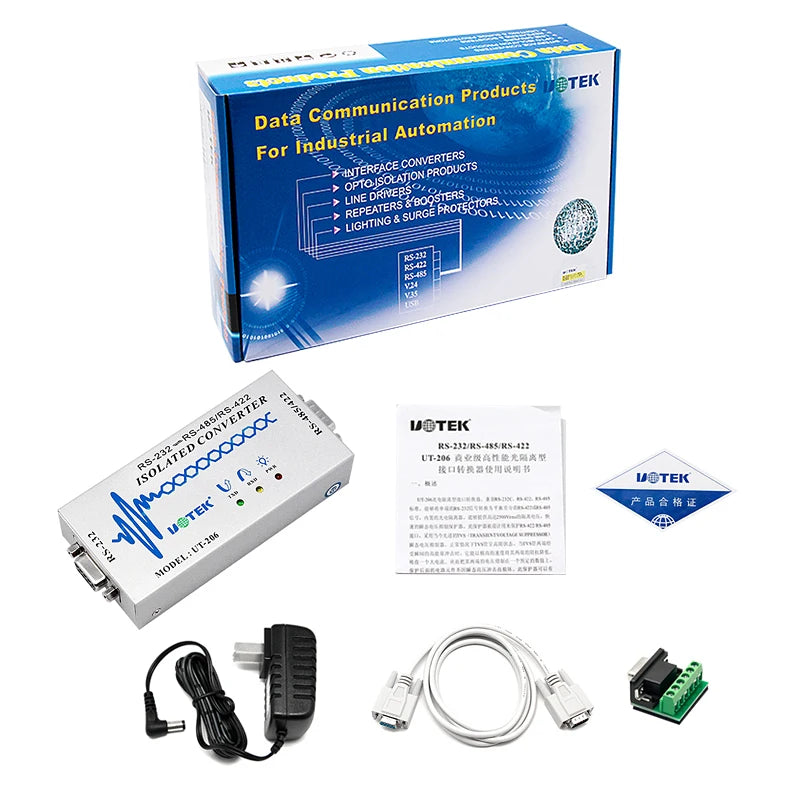 UOTEK RS-232 to RS-485/422 Optoelectronic Isolated Converter NO Delay RS232 RS485 RS422 Adapter UT-206