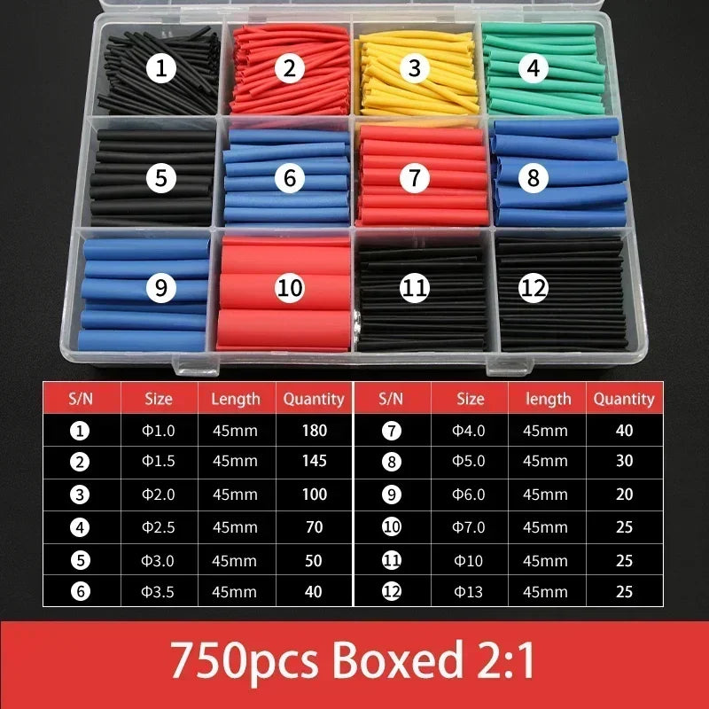 2:1 Heat Shrink Tube Kit Thermoresistant Shrinkage Tubing Wire Wrapping Electrical Connection Cable Insulation Sleeved Protecter