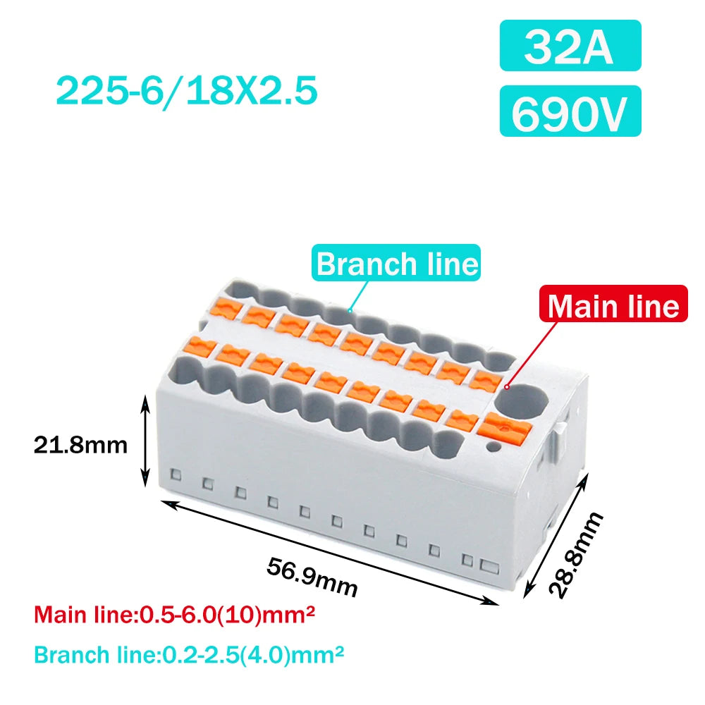 Wire Electrical Connectors PTFIX 2.5mm Wire Merging And Branching Device Push-in Terminal Block Connector Mount On Din Rail