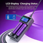KOSHARE A402 2 Slots LCD Smart Battery Charger For 3.7V 18650 Lithium Rechargeable Batteries Universal With Type-C Port Input