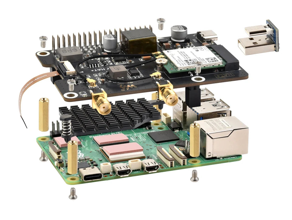 Waveshare PCIe To M.2 E KEY Adapter With PoE Function, Compatible With NGFF (M.2 E Key) Wireless NIC, Raspberry Pi 5 PCIe HAT