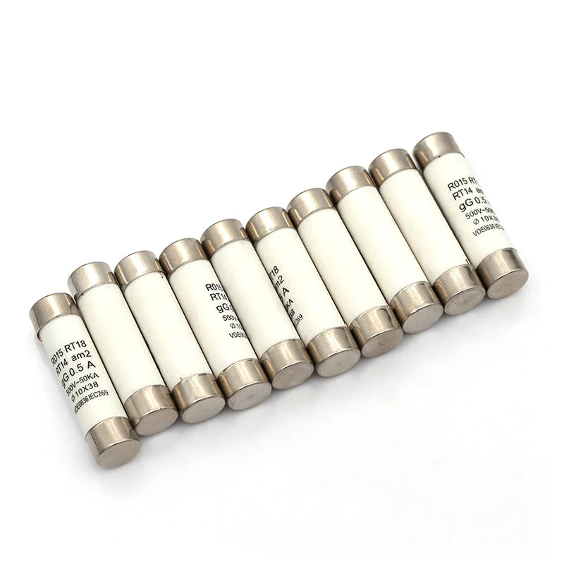5/20/60Pcs 10*38 Fast blow Ceramic Fuse 10x38mm Fuse 380V 500V 0.5A 1A 2A 3A 4A 5A 6A 8A 10A 16A 20A 25A 32A 40A RO15 RT18 RT14