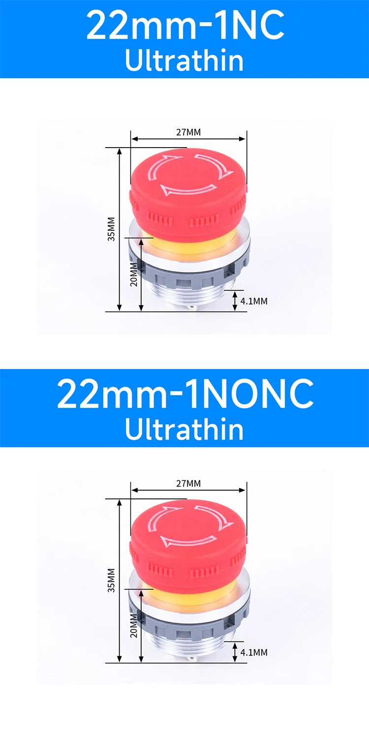 16mm 22mm Ultra Thin Plastic emergency stop button mushroom emergency switch self-locking stop charging pile power outage on off