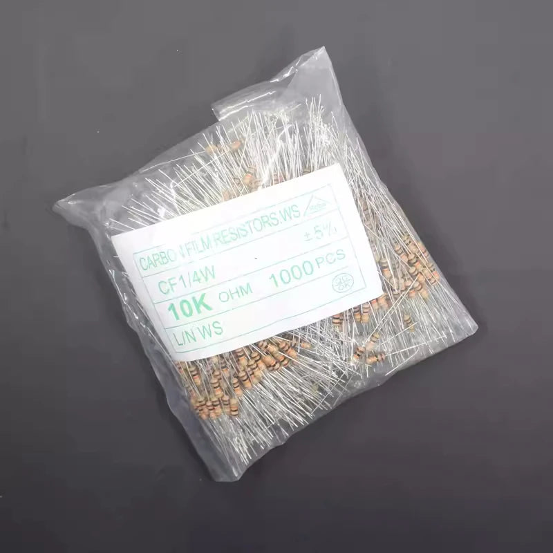 1000PCS 1/4W Carbon Film Resistor 5% 1R 1M 10R 100R 220R 330R 1K 2.2K 3.3K 4.7 6.8K 9.1 10K 22K 47K 100K 100 220 330 470 910 Ohm