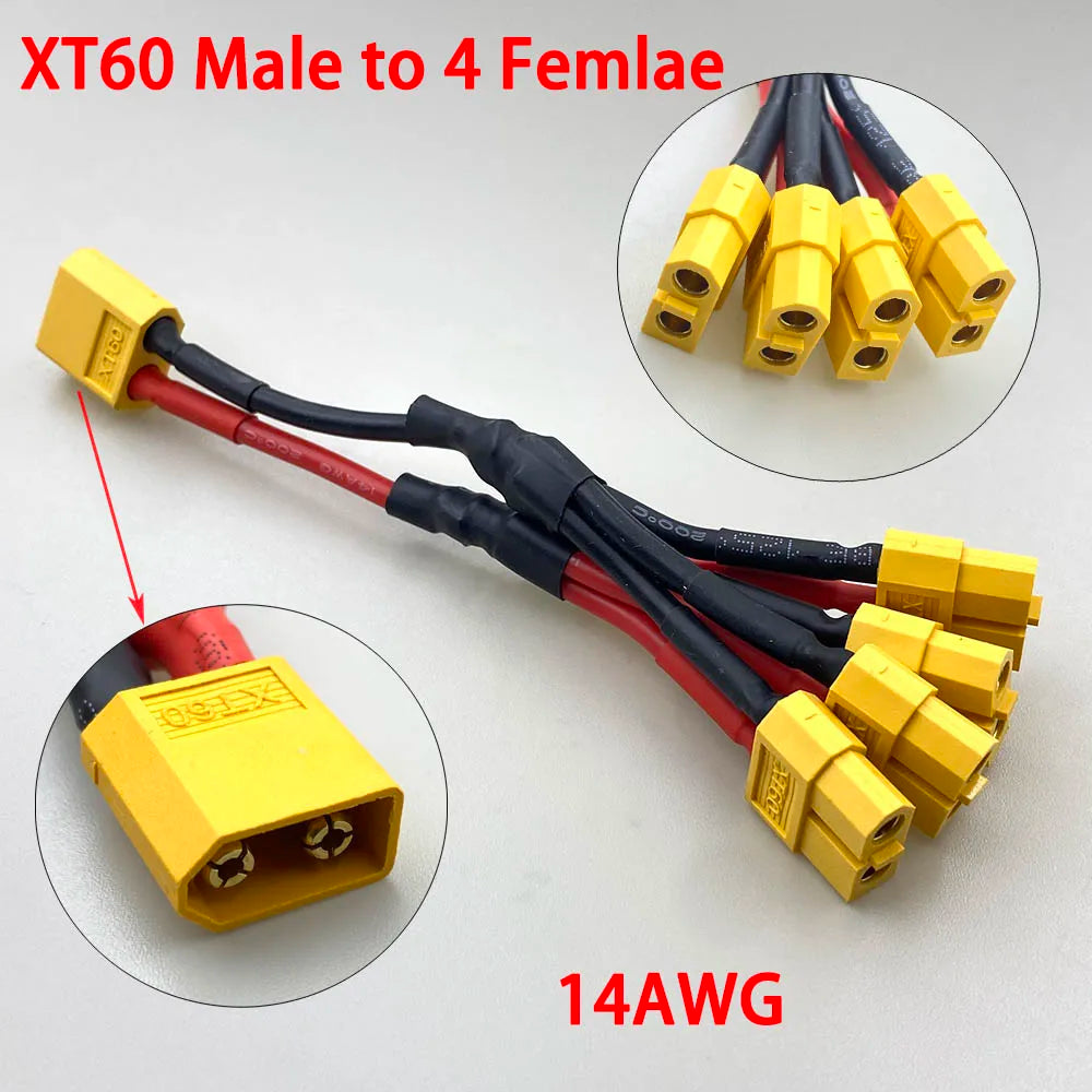 XT60 XT90 T Plug Parallel Battery Connector Male/Female Double Extension Cable Y-Divider/RC Battery Motor3-Way 10AWG 12AWG 14AWG