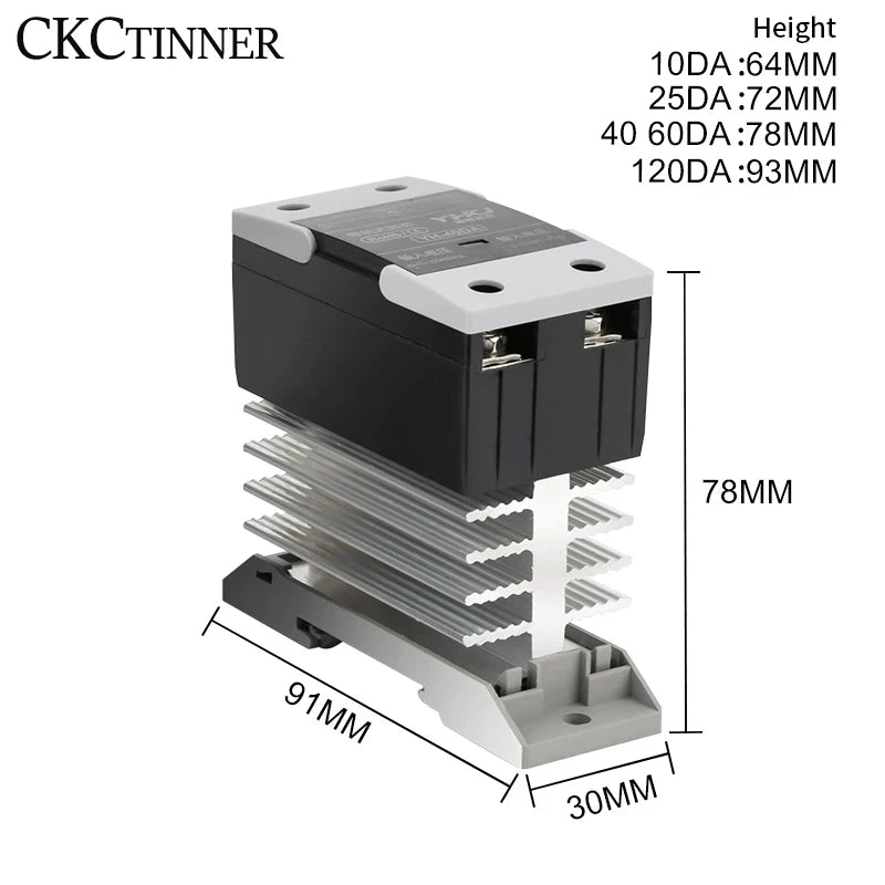 10A 25A 40A 60A 80A 100A 120A Din Rail Mount Solid State Relay SSR Single Phase DC Control AC AC Control AC With Heat Sink